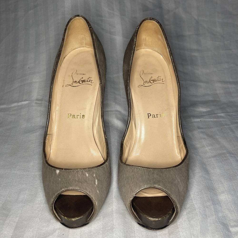 Vintage Christian Louboutin Calf Hair Gray Heels